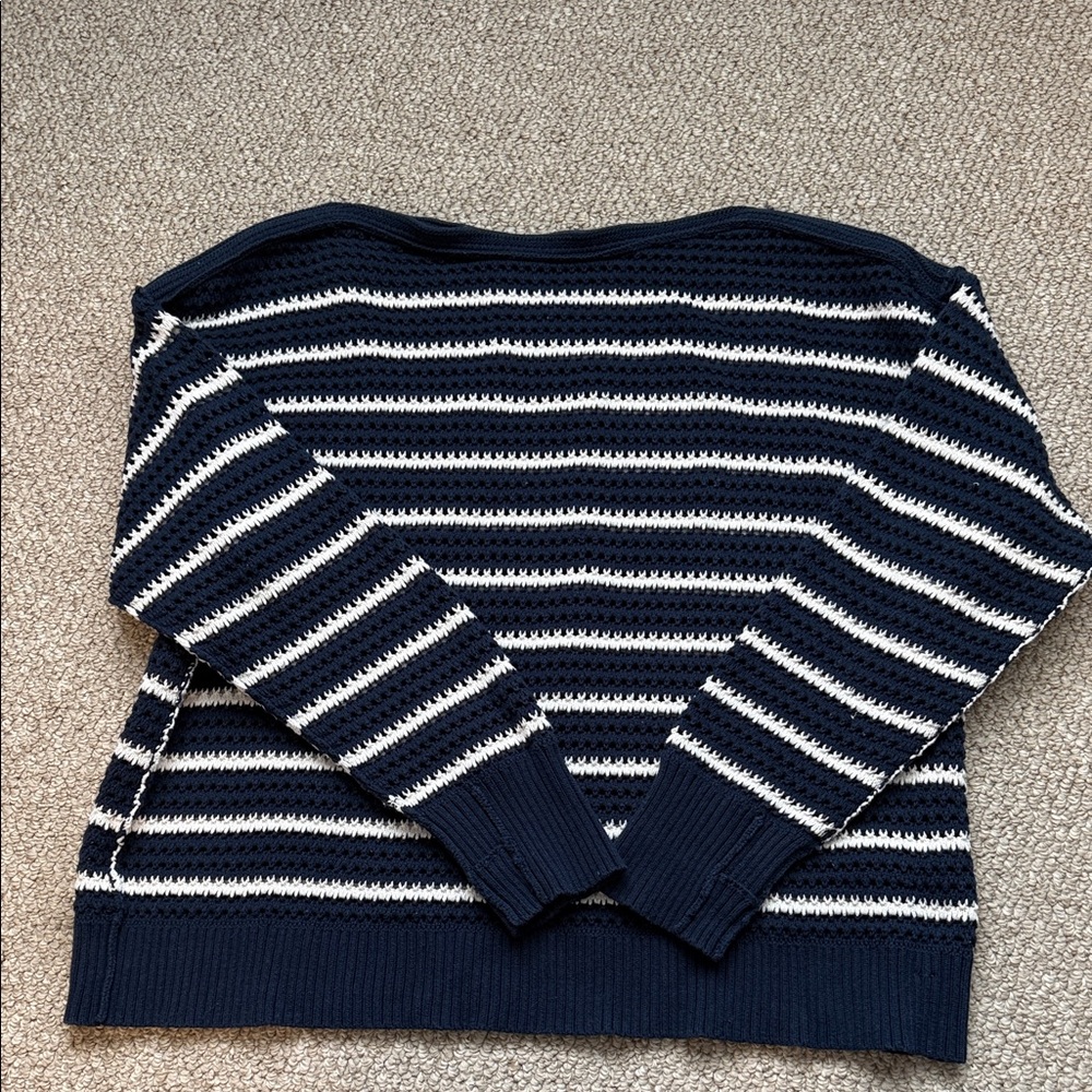 lululemon athletica Navy and White Striped Crochet Sweater